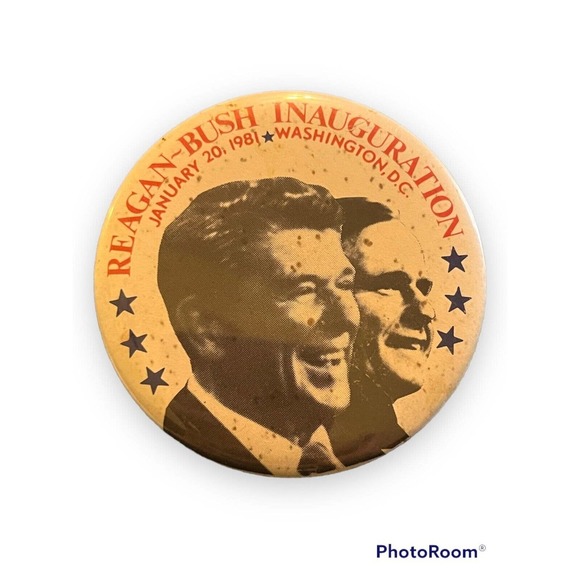 1981 President Ronald Reagan & VP George Bush Inauguration Day 3" Button Pin - Picture 1 of 4